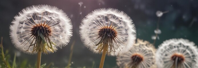 Whimsical dandelion flower background with soft focus, nature, abstract