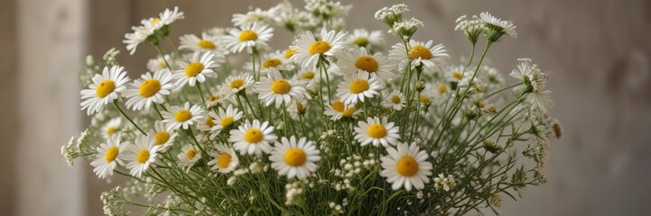 Obraz premium A hand-tied bouquet of dried chamomile and baby's breath, whimsical, light