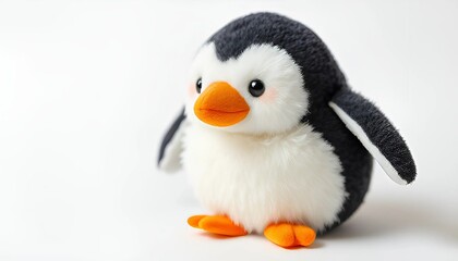 Naklejka premium A stuffed penguin toy on a white background