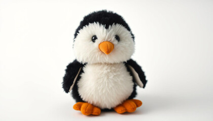 A stuffed penguin toy on a white background
