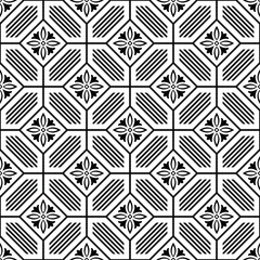 Floral seamless pattern with baroque style ornament. Modern stylish texture. Black and white. Repeating vector background.