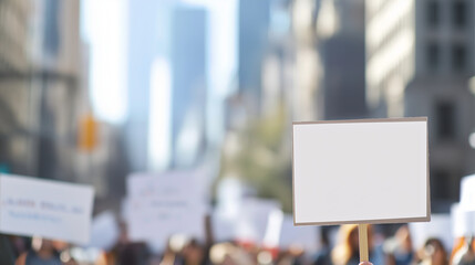 Obraz premium Group of people holding blank signs in peaceful protest, unified stance and determination, ample copy space for text or design.