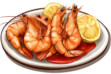 a plate of shrimp and lemons