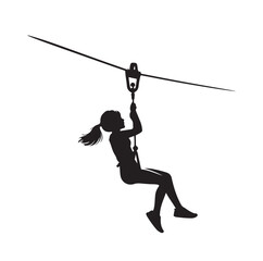 girl riding on a zip line silhouette vector illustration © Joynab