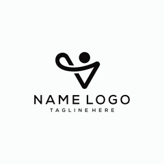 letter V people person logo design, creative line symbol concept