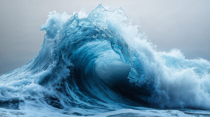 Powerful blue ocean wave cresting in mid-motion, perfect for a dramatic and natural background header or website banner