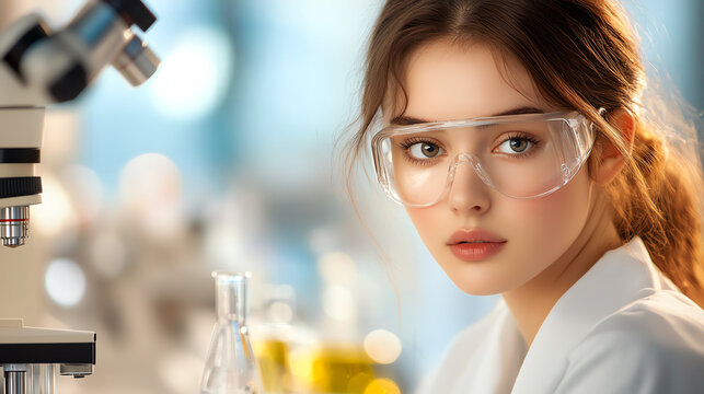 Female scientist focused on laboratory research.