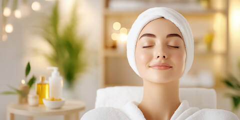 Woman relaxing during a rejuvenating facial treatment.