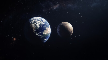 Fototapeta premium Stunning view of Earth and its moon in the vastness of space during a starry night