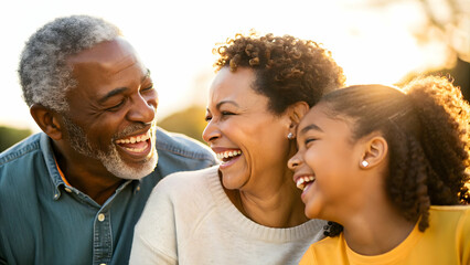 Fototapeta premium Joyful Family Laughter Macro Close Up on Sunny Day with Copy Space for Branding
