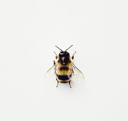 High-Definition Photo of a Honeybee on a White Background, Captured from Above