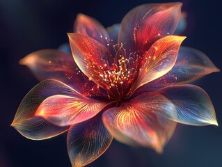 Fiery phoenix-inspired flower blooming in a mystical environment high fidelity digital art vibrant colors and intricate details