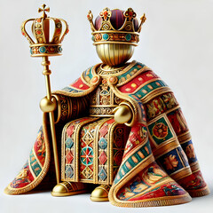Fototapeta premium 3D Macro close up of Reyes Magos ceremonial robes with copy space concept as Intricate macro close up of Reyes Magos ceremonial robes emphasizing fabric texture and festive patterns ideal for magazine