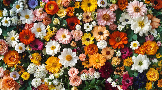 Lush assortment of vibrant flowers in a stunning display, cheerful botanical background header or website banner - Powered by Adobe