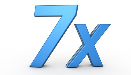 Obraz premium 7X 3D illustration isolated with Blue Color on white background. 3D Blue 7X illustration