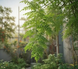 Bitter Cucumber Moringa oleifera plant growing in a garden , edible, botanical