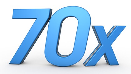 70X 3D illustration isolated with Blue Color on white background. 3D Blue 70X illustration