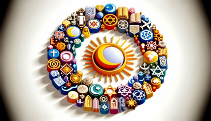 3D Plain Spiritual Unity Symbols concept as Plain background vector of spiritual unity symbols from various religions designed for World Religion Day infographics symbolizing harmony and coexistence. 