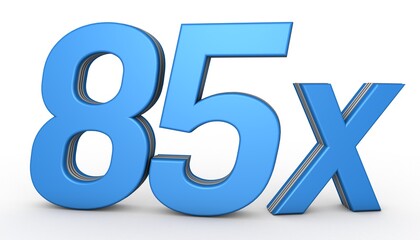 85X 3D illustration isolated with Blue Color on white background. 3D Blue 85X illustration