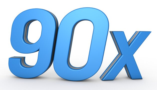 90X 3D illustration isolated with Blue Color on white background. 3D Blue 90X illustration