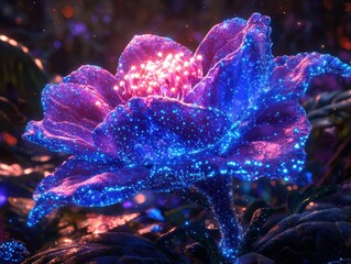 Obraz premium Bioluminescent flower blooming in nature's enchantment close-up vibrant environment magical concept