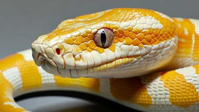 Stunning close-up of a vibrant yellow and white snake highlighting intricate scales and features