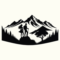 Romantic Couple on Mountain Silhouette Set for Adventure, Travel, and Nature-Themed Designs"