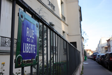 Street name detail - Rue de la liberte - Belleville - 19th arrondissement - Paris - France