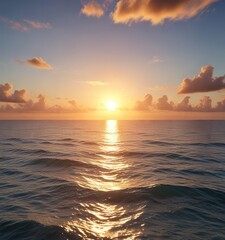 Obraz premium Gentle warmth of sunrise radiating over the Caribbean Sea's surface, tranquil landscape , sea, peaceful atmosphere