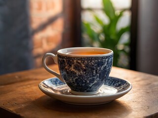 Obraz premium a cup of warm tea in the morning