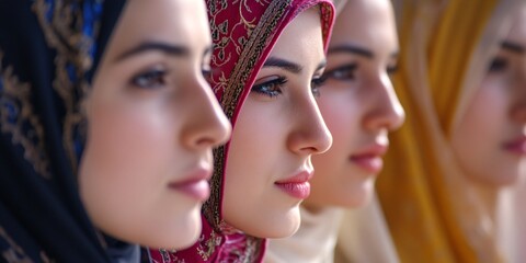 Obraz premium Muslim Women in Headscarves Closeup Portraits Diverse Peaceful