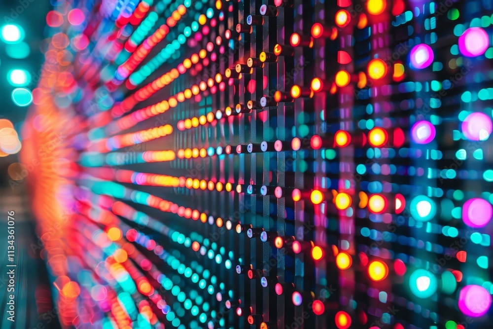 Poster a dazzling array of colorful lights illuminates an outdoor area, creating a lively atmosphere during