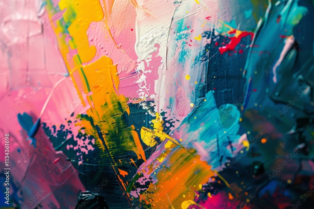 Poster a vivid abstract artwork showcases expressive brush strokes in a blend of bright colors, creating an