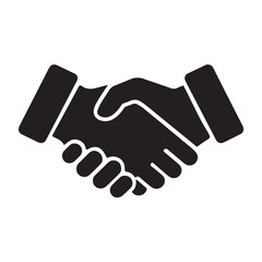 A vector illustration of a simple silhouette handshake icon with a white background