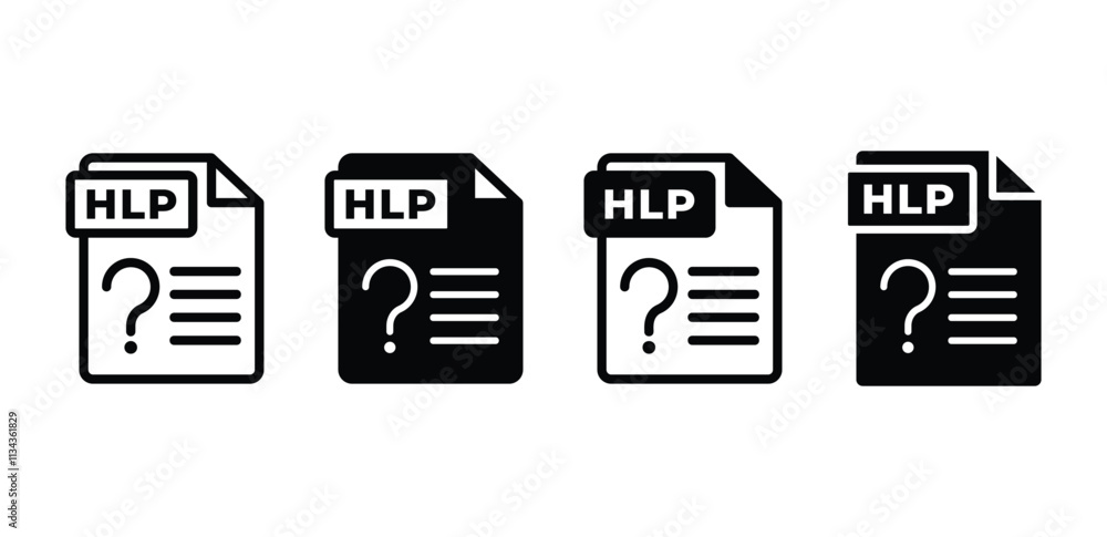 Poster hlp file format document icon symbol sign vector design black white color illustration collection is