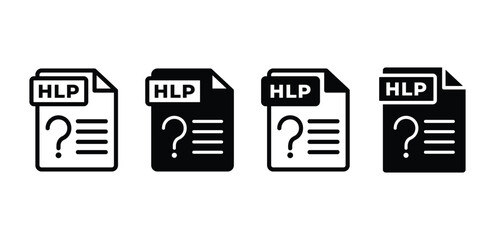HLP file format document icon symbol sign vector design black white color illustration collection isolated