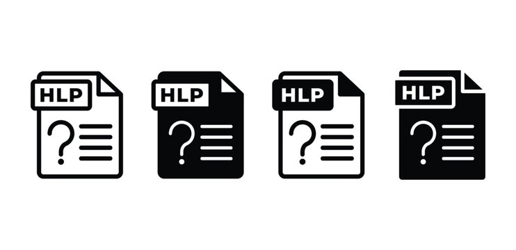HLP file format document icon symbol sign vector design black white color illustration collection isolated