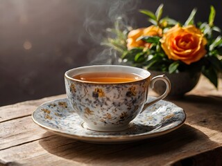 Fototapeta premium a cup of warm tea in the morning