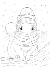 Vector line drawing of Squirrel in winter
