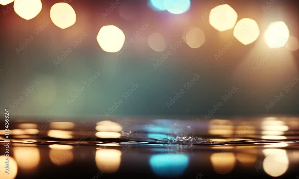 Poster abstract bokeh background with reflective surface and warm lights