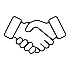 A vector illustration of a simple silhouette handshake icon outlines in a white background