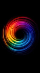Colorful swirling vortex on black background.