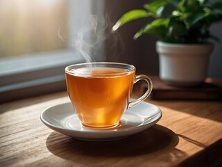 Obraz premium a cup of warm tea in the morning