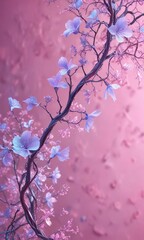 Obraz premium Branching tendrils of iridescent light dance across a textured pink-blue background with shimmering waves, wave, tendril, ethereal