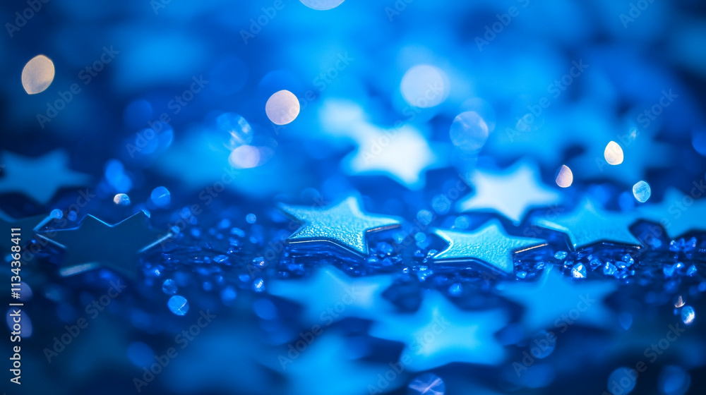 Poster Shimmering blue stars creating a magical background with soft bokeh lighting effect