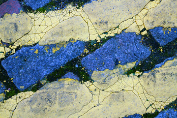 Double yellow line on a cobbled street - Aberdeen city - Scotland - UK