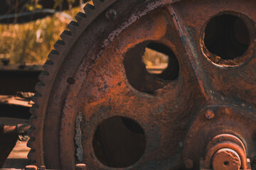 rusty gear wheels in close-up