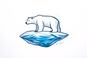 Fototapeta premium Minimalistic Illustration of a Polar Bear on a Floating Iceberg Highlighting Climate Change and Environmental Awareness