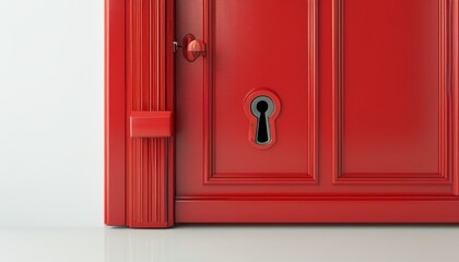 Fototapeta premium Vibrant Red Door with Classic Keyhole on a Minimalist Background for Upscale Designs
