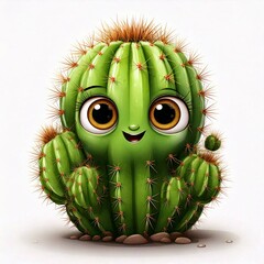 Cute Cartoon Cactus with eyes isolated on a white background